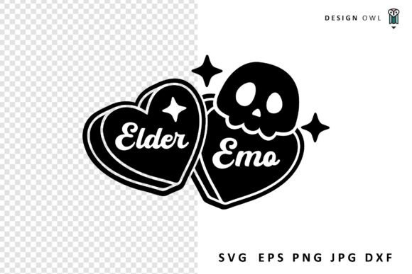 Elder Emo Hearts and Skull - Funny SVG Graphics for Crafts
