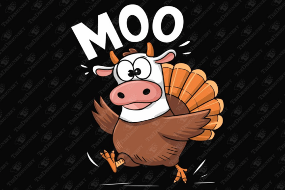 Funny Turkey Cow Moo Thanksgiving Humor Graphics and T-Shirt Designs