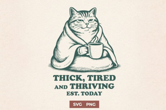 Thick Tired and Thriving Cat Funny SVG Graphics
